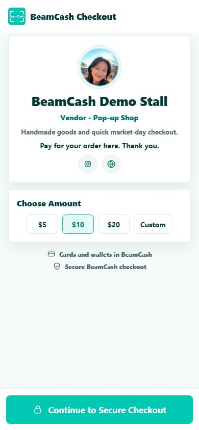 BeamCash buyer checkout review screen