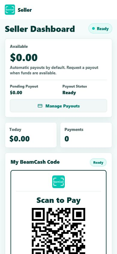 BeamCash seller dashboard screen