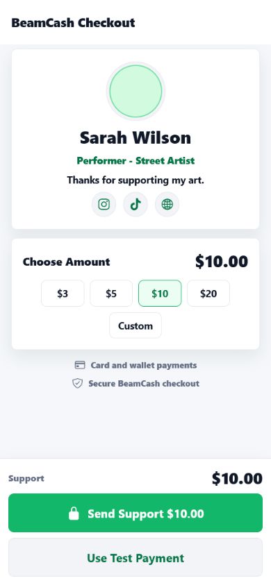 BeamCash buyer checkout screen